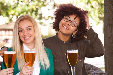 girls on the outdoor terraceの写真素材