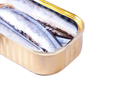 canned sardines isolated on whiteの写真素材