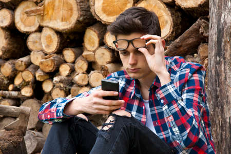 hipster boy with mobile phone