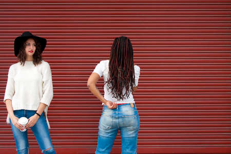 friends on the streetの写真素材