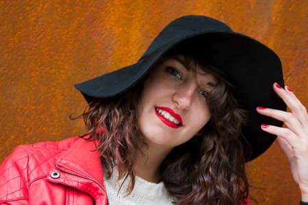 fashionable young woman outdoorsの写真素材