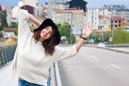 girl hitchhikingの写真素材