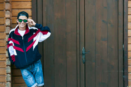 young man with vintage sportswearの写真素材