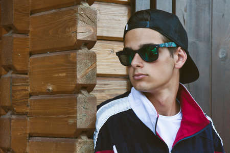 young man with vintage sportswearの写真素材