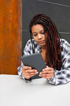 young woman with tabletの写真素材