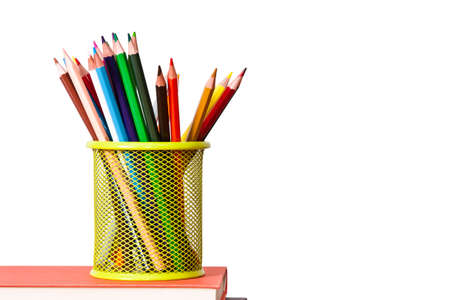 colored pencils with white background on the concept back to schoolの写真素材