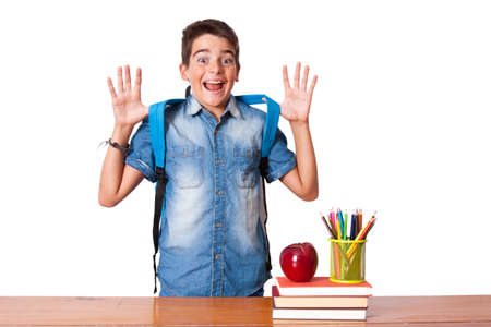 child student in school on white backgroundの写真素材