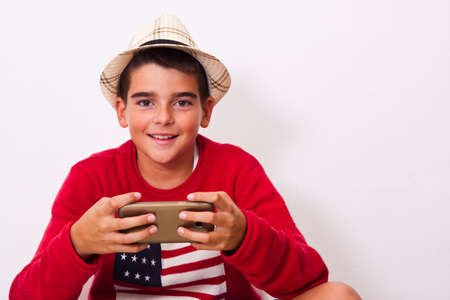 preteen boy isolated on white backgroundの写真素材