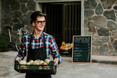 trader working in the vintage shopの写真素材