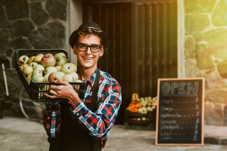 trader working in the vintage shopの写真素材