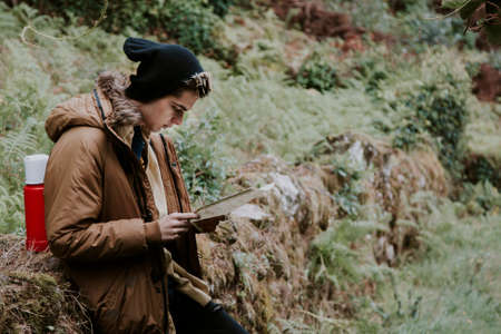 man adventure in the forestの写真素材