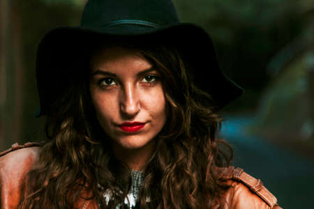 portrait of young woman outdoorsの写真素材