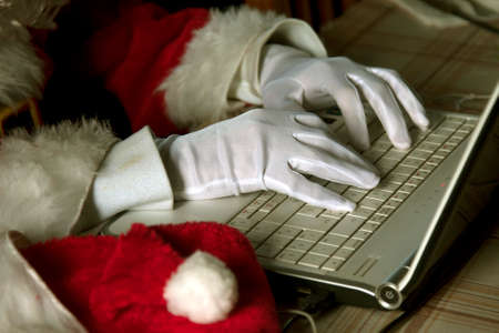 santa claus with laptopの写真素材