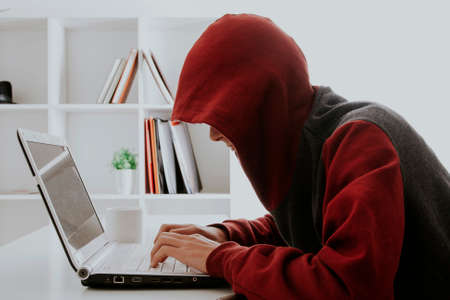 hacker with pirate laptopの写真素材