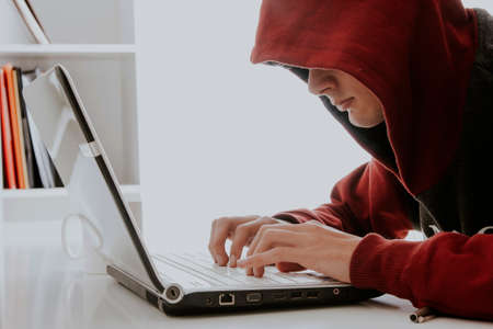 hacker with pirate laptopの写真素材