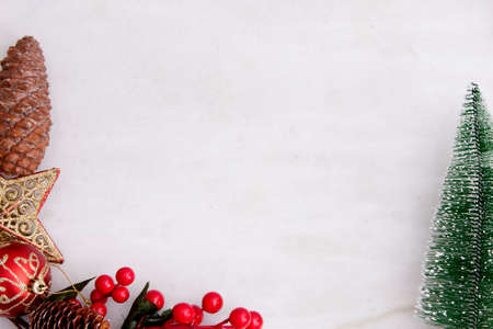 natural white background with Christmas ornamentsの写真素材
