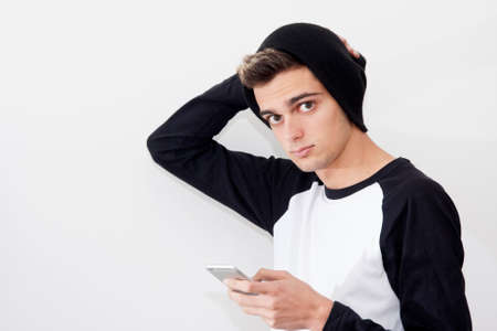 portrait of young with the phone mobile in style modern