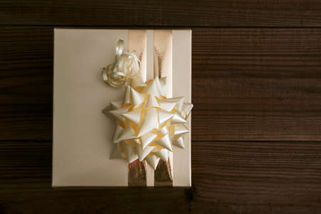 box of gift decorated on wood oldの写真素材