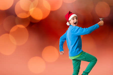 child wearing santa claus celebrating christmasの写真素材