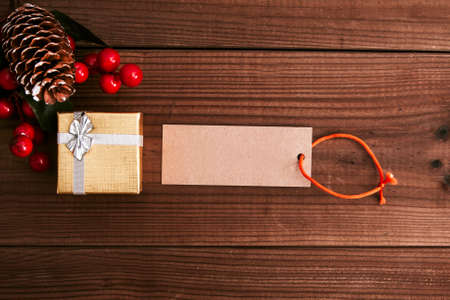 box of gift of christmas on wood oldの写真素材
