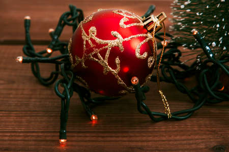 lights of Christmas in old wood ballの写真素材