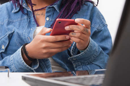 modern young woman's casual, working at home with your computerの写真素材