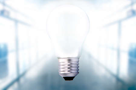 light bulb turned on in offices, electricity hallの写真素材