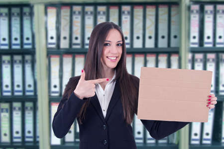 women business with the poster with space for text and messageの写真素材