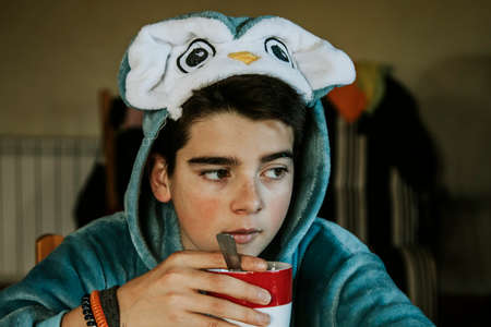 disguised with breakfast childの写真素材