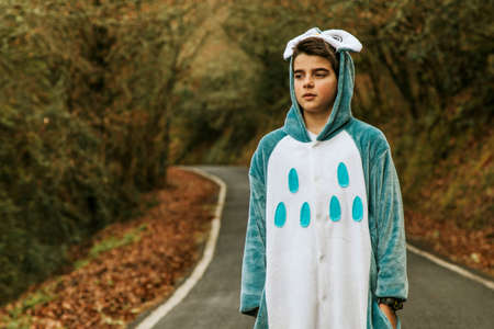 child disguised to outdoorの写真素材