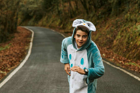 child disguised to outdoorの写真素材