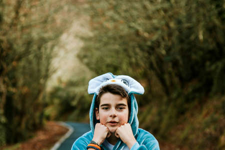 child disguised to outdoorの写真素材