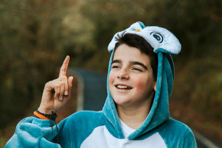 child disguised to outdoorの写真素材