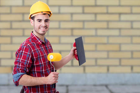 bricklayer tools to work and paint, builderの写真素材