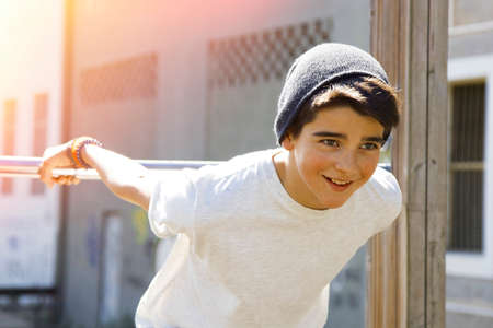 child in the park to open air with light of sunset in summerの写真素材