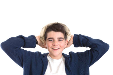 portrait of a boy smiling isolated on white background
