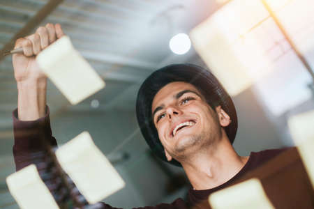 young freelance celebrating success, plan and organize