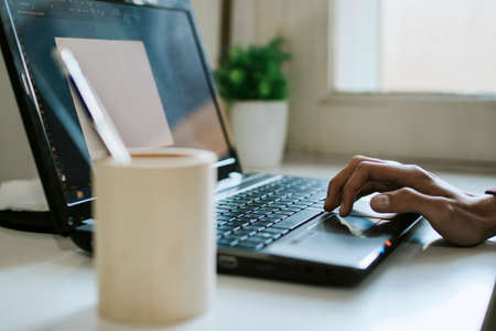 desktop and work with the laptop deskの写真素材