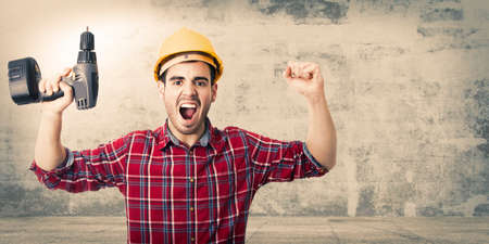 worker with expression of success and achievementの写真素材