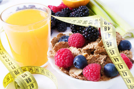 healthy eating with tape measure, concept of diet and healthy eating
