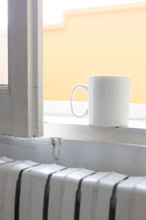 cup in the windowの写真素材