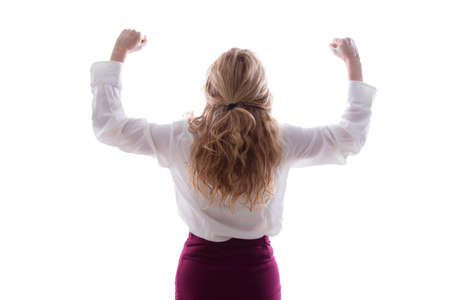 woman on his back with arms aloft, successの写真素材