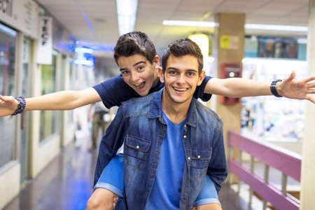 friends having fun in the city, young enjoying peopleの写真素材