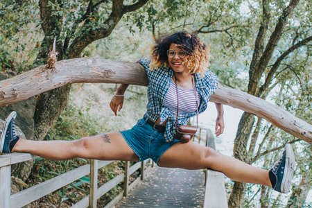 girl having fun for summer vacation tripの写真素材