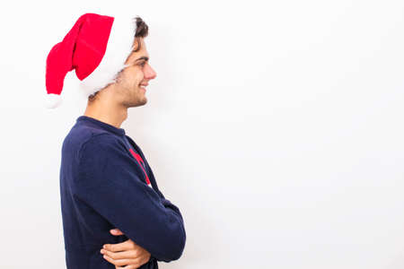 young man isolated with christmas clothes