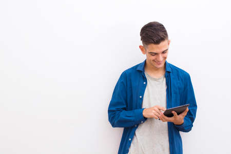 isolated young with digital tabletの写真素材