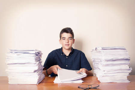 student at the desk studying, school and childrenの写真素材