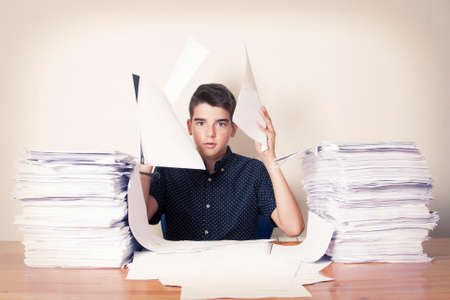 student at the desk studying, school and childrenの写真素材