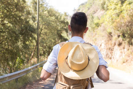 young traveller walking hikingの写真素材