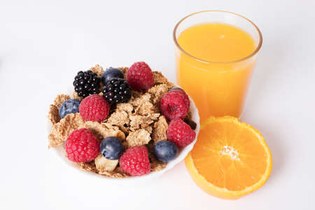 fruits with cereals and tape measure, diet conceptの写真素材